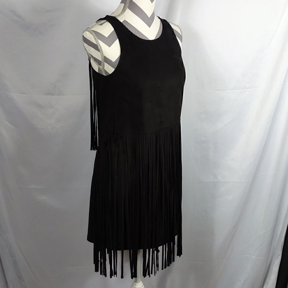 Love Riche LBD Fringed Sleeveless Mini Dress